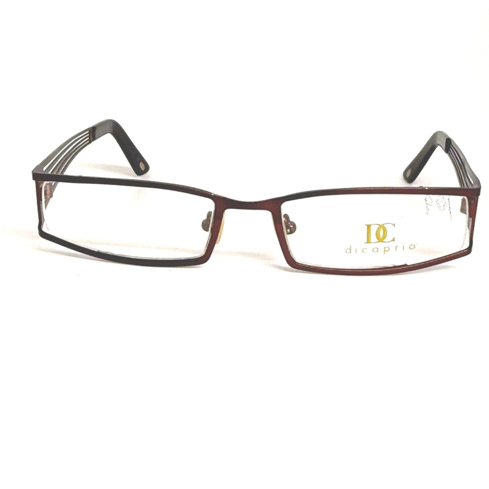 DiCaprio Brown Rectangular Eyeglasses Frames 51-18-140 Striped Temple Design